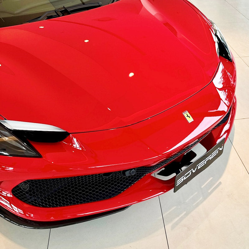 Ferrari equipped with a no drill license plate mount from soveren engineering